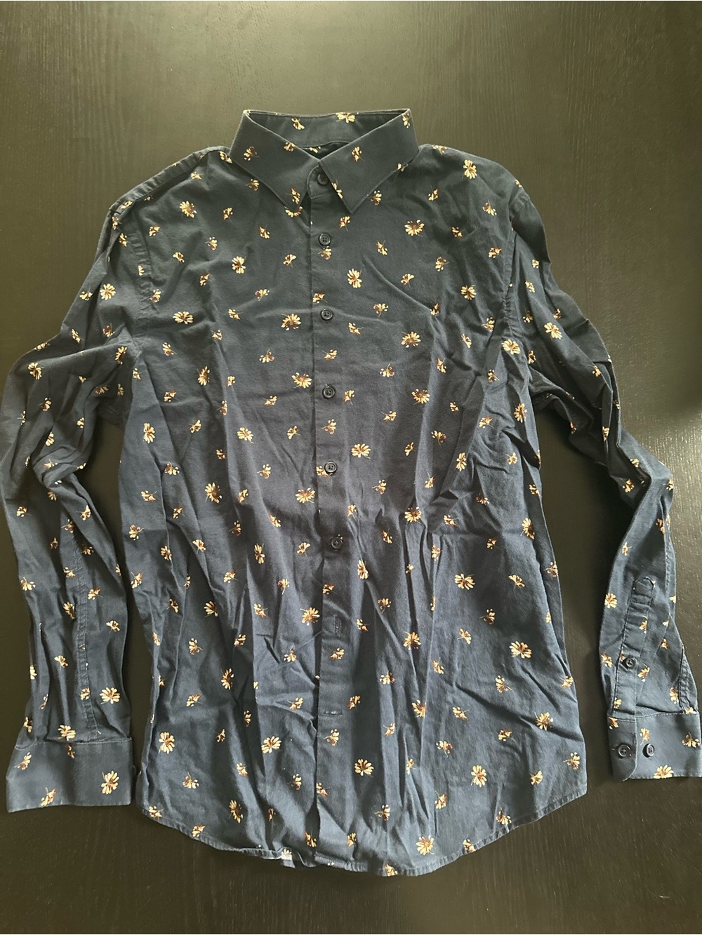 Men's Navy Floral Button-Down Shirt - Express